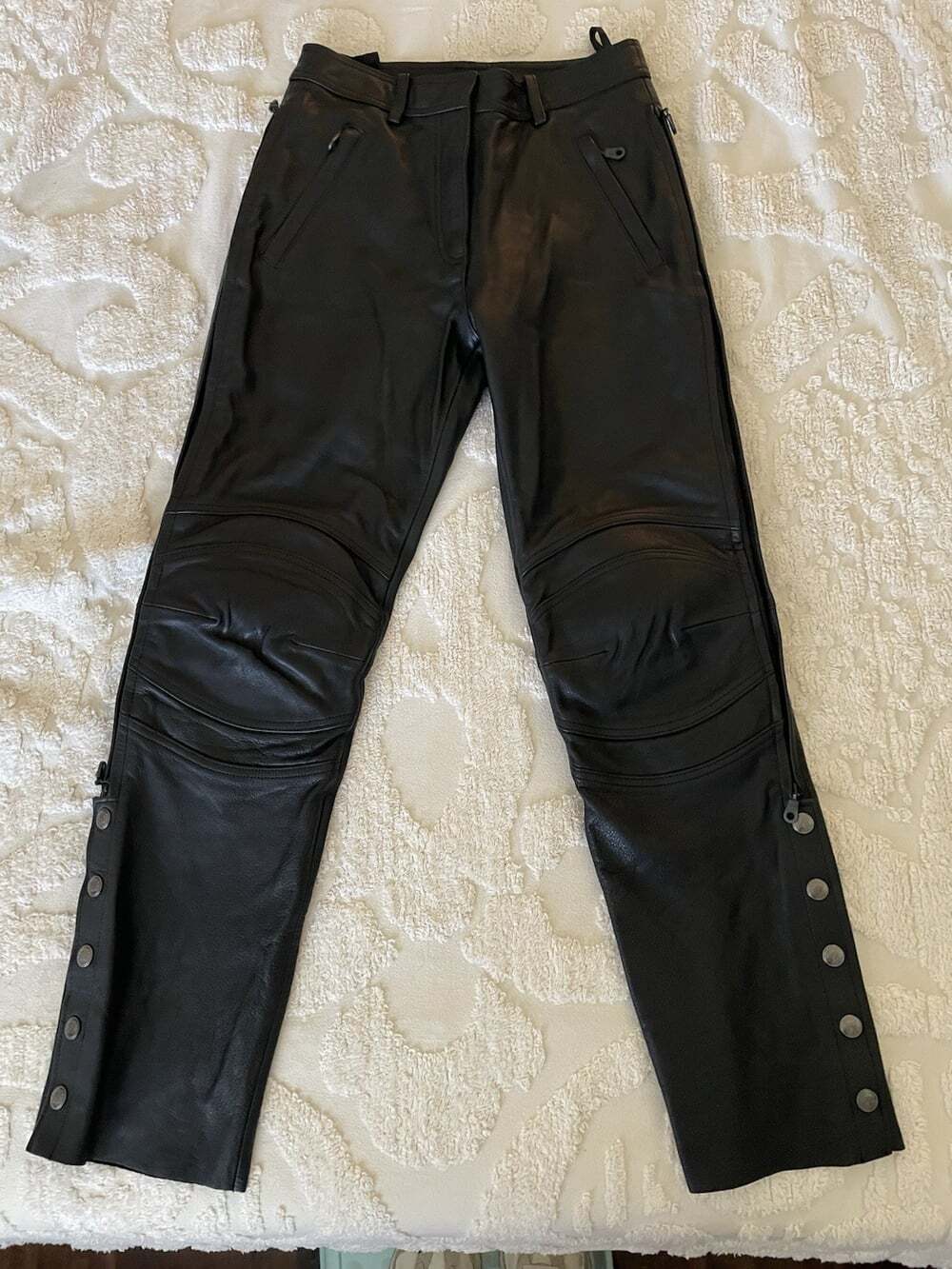 Vintage FirstGear Women’s Black Leather Motorcycle Riding Over Pants Padded 6 W